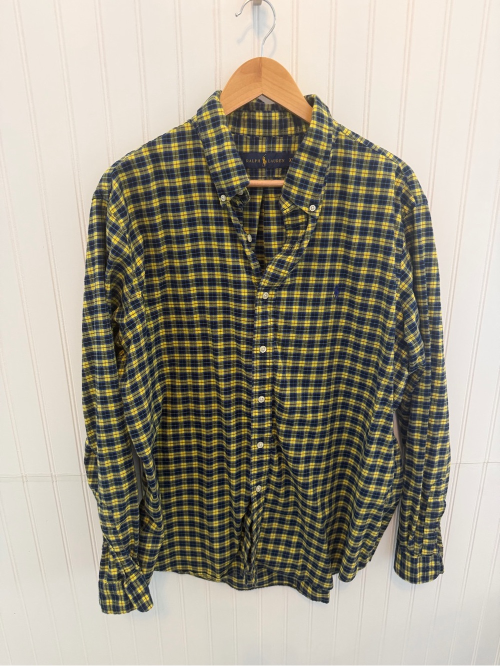Ralph Lauren Men’s Yellow and Navy Plaid Button-Down Shirt